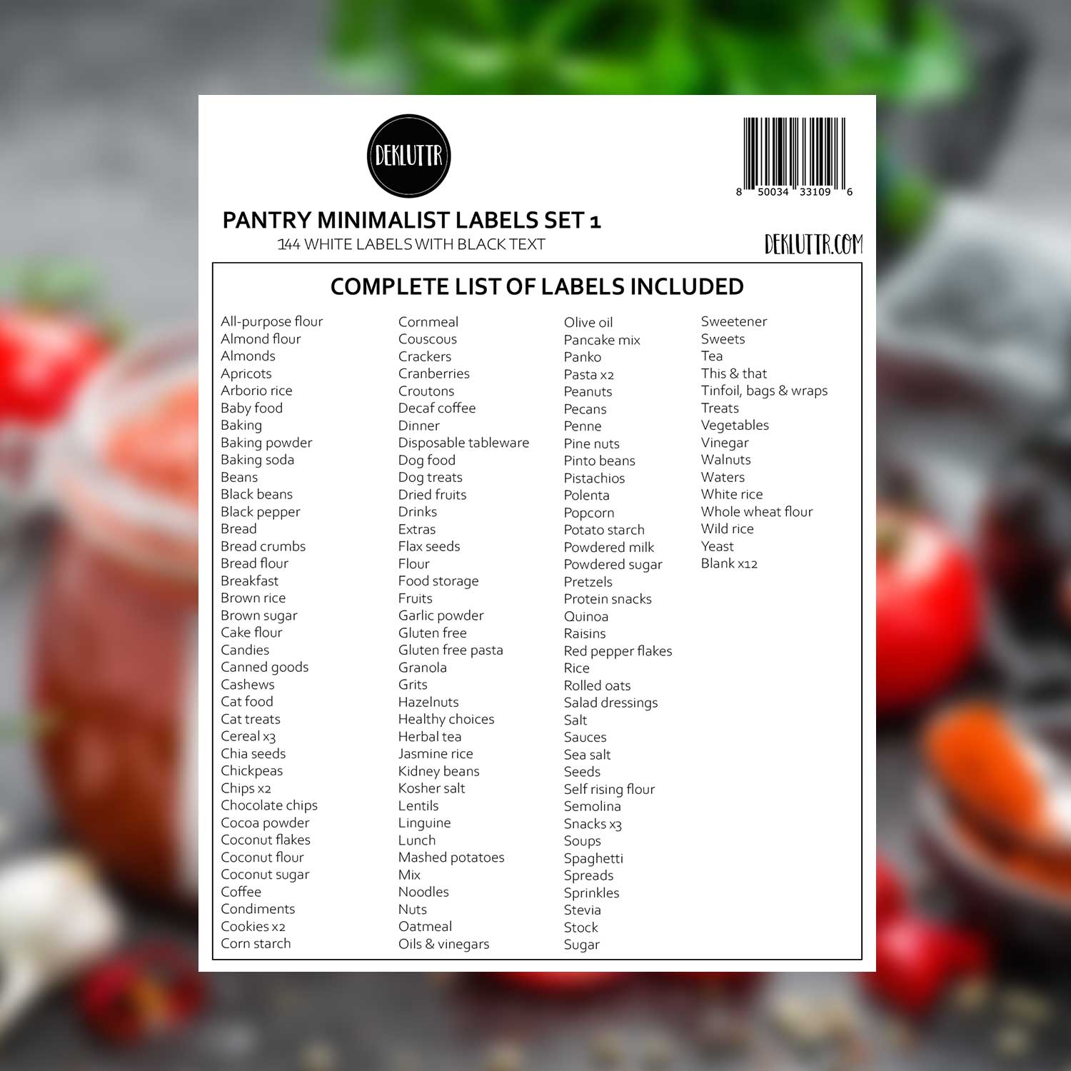 Dekluttr STRONGR™ 144 Kitchen &amp; Pantry Labels (Set 1)